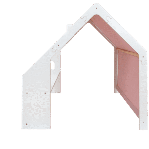 Laste Valge Puidust Mängumaja - Roosa Katus