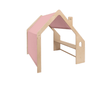 Laste Naturaalsest Puidust Mängumaja - Roosa Katus