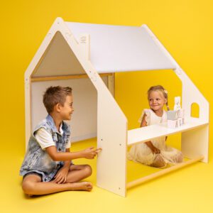 MeowBaby® Laste Naturaalsest Puidust Mängumaja - Sinine Katus