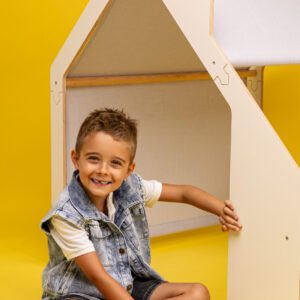 Laste Valge Puidust Mängumaja - Sinine Katus